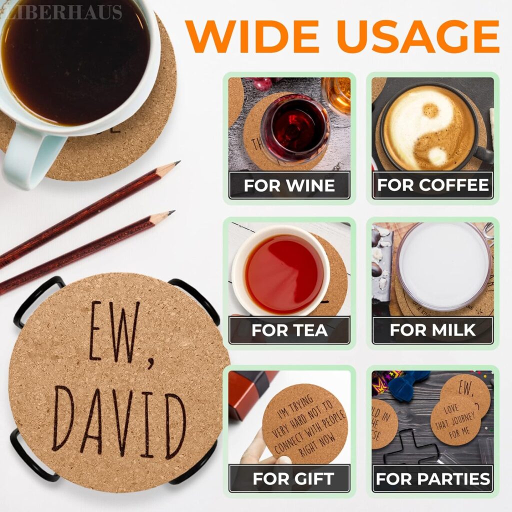 6Pcs Cork Mat Drink Coasters with Holder - Cork Coasters for Drinks Home Bar Table Coasters for Coffee Table Decor Drink Coaster Sets with Holder - Absorbent Coasters Wedding Favor Coffee Bar Decor